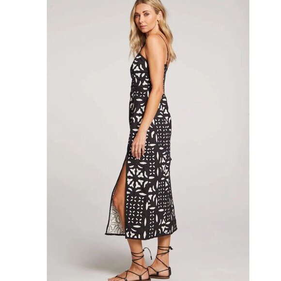 Saltwater Luxe Dottie Middi Dress High Slit Black White Sweetheart Women's Large - Picture 2 of 16
